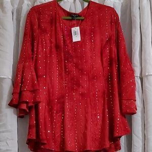 Red 3/4 Ruffled Sleeve Top